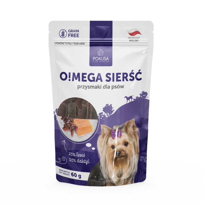 Snack per Cani al Salmone e Datteri – Naturali con Omega-3 – Supporto per Manto Lucido e Pelle – O!Mega Coat
