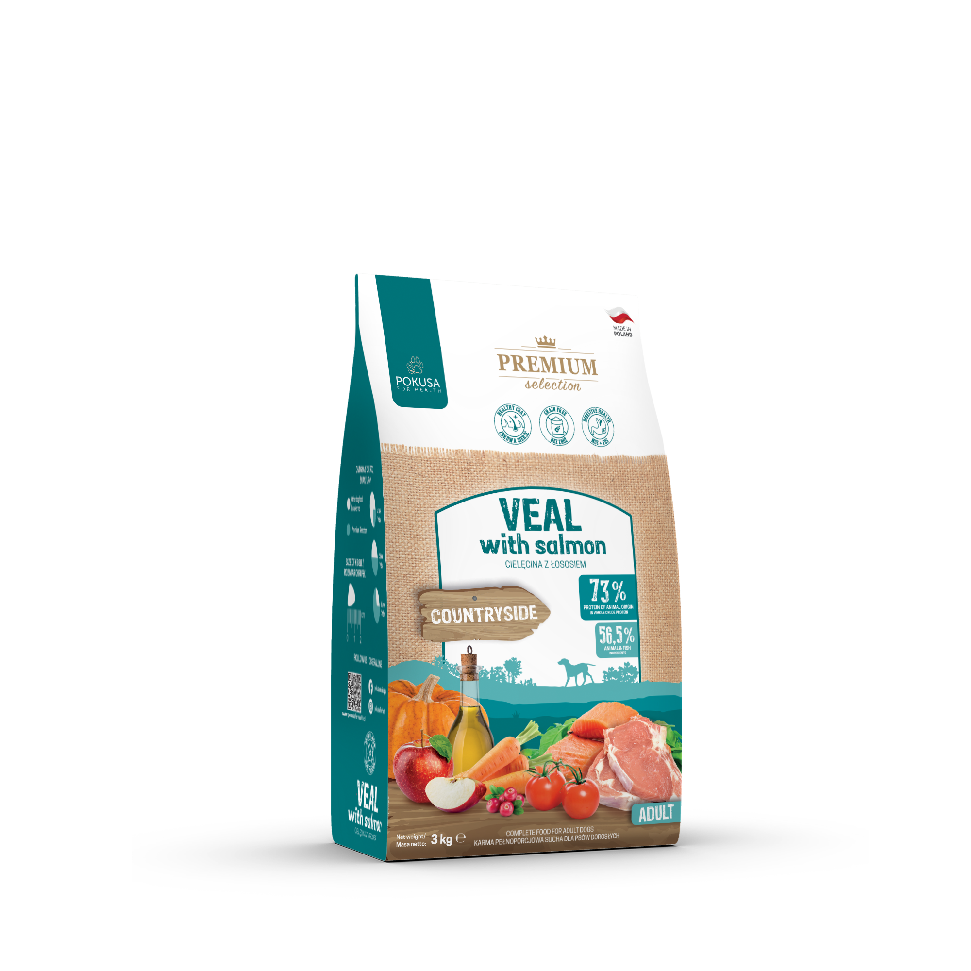 Cibo Secco per Cani Vitello e Salmone con Superfood – Senza Cereali – Veal with Salmon – Premium Selection