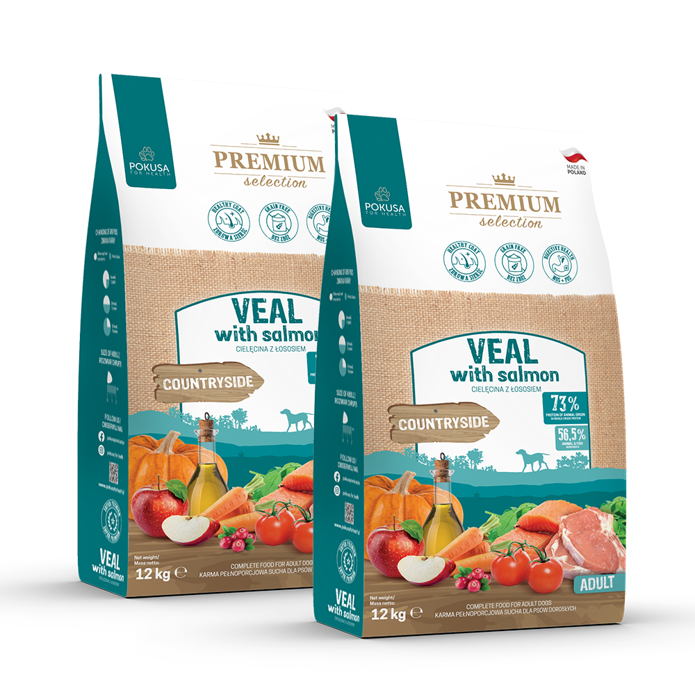 Cibo Secco per Cani Vitello e Salmone con Superfood – Senza Cereali – Veal with Salmon – Premium Selection