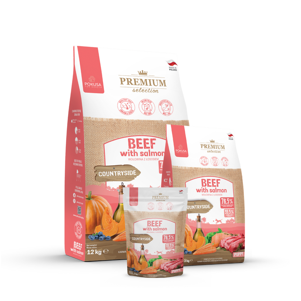 Cibo Secco per Cuccioli Manzo e Salmone – Ipoallergenico Senza Cereali – Manzo e Salmone – Premium Selection