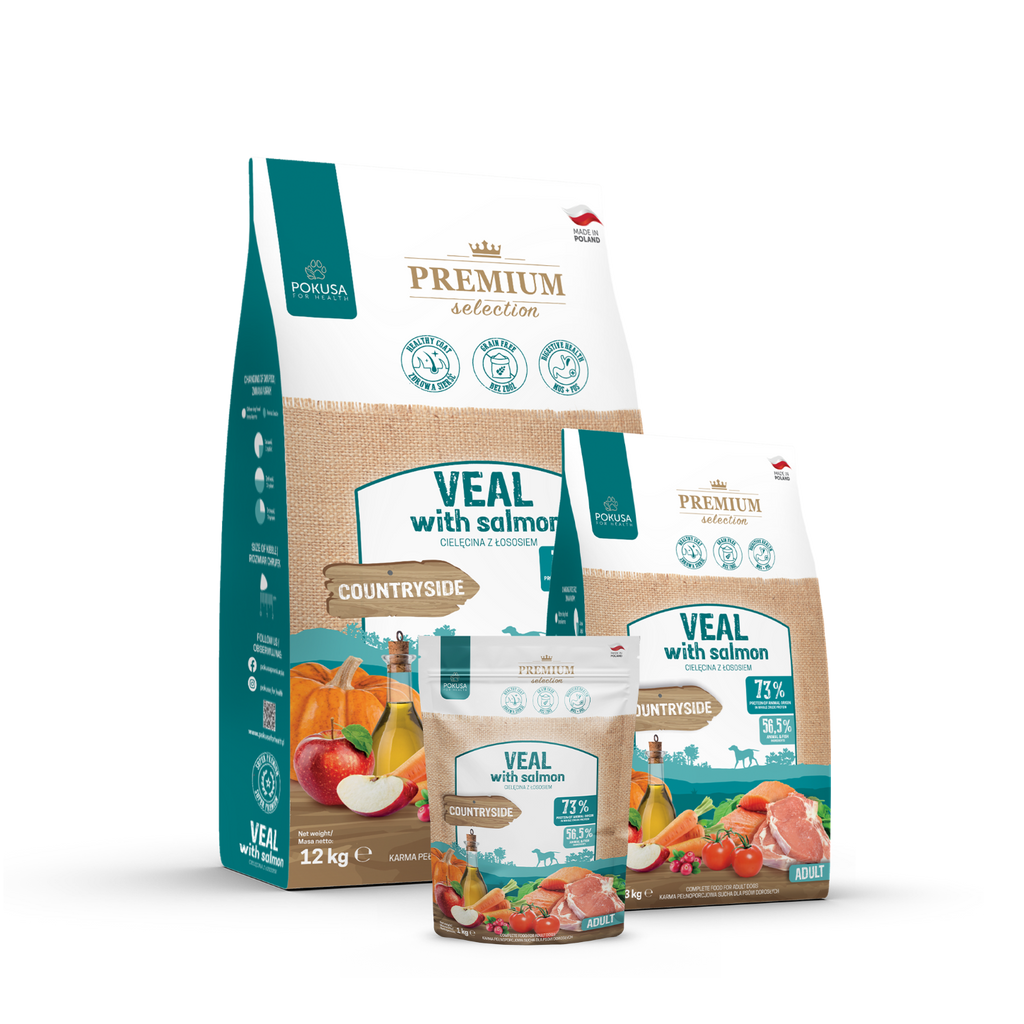 Dry Dog Food Veal & Salmon with Superfoods – Grain-Free Premium – Veal with Salmon – Premium Selection