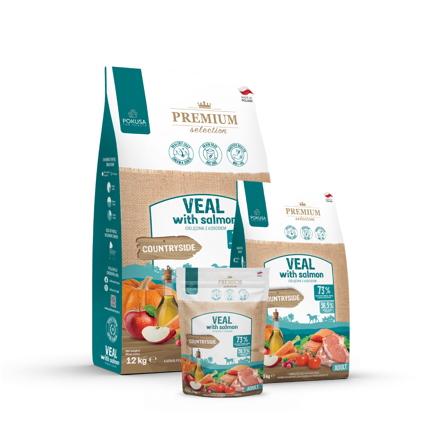 Dry Dog Food Veal & Salmon with Superfoods – Grain-Free Premium – Veal with Salmon – Premium Selection