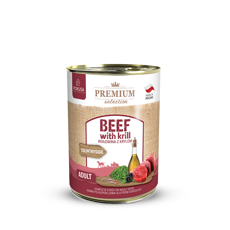 Pâtée pour Chien Bœuf et Krill – Hypoallergénique Sans Céréales – Bœuf et Krill – Premium Selection