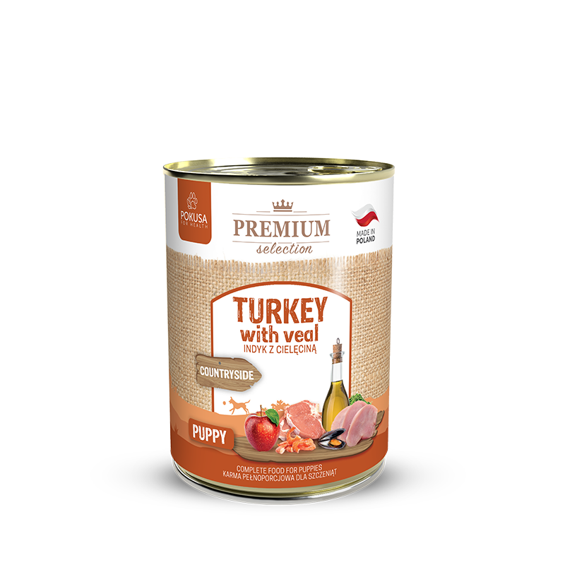 Cibo Umido per Cuccioli Tacchino e Vitello – Senza Cereali Super Premium – Tacchino e Vitello – Premium Selection