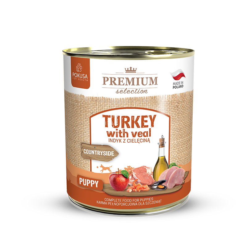 Cibo Umido per Cuccioli Tacchino e Vitello – Senza Cereali Super Premium – Tacchino e Vitello – Premium Selection