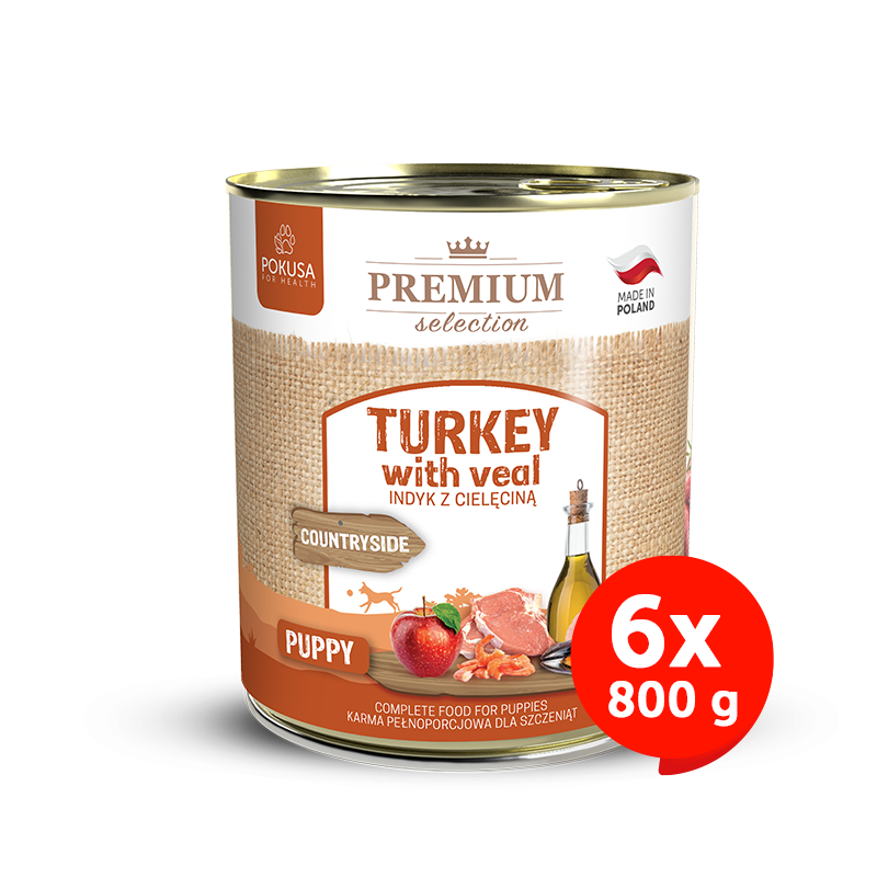 Cibo Umido per Cuccioli Tacchino e Vitello – Senza Cereali Super Premium – Tacchino e Vitello – Premium Selection