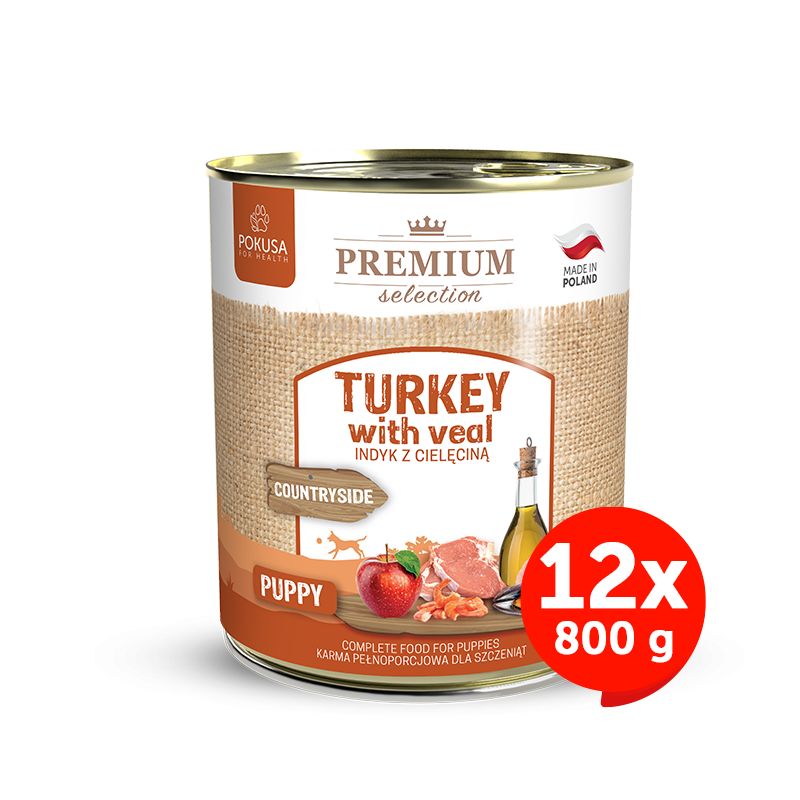 Cibo Umido per Cuccioli Tacchino e Vitello – Senza Cereali Super Premium – Tacchino e Vitello – Premium Selection