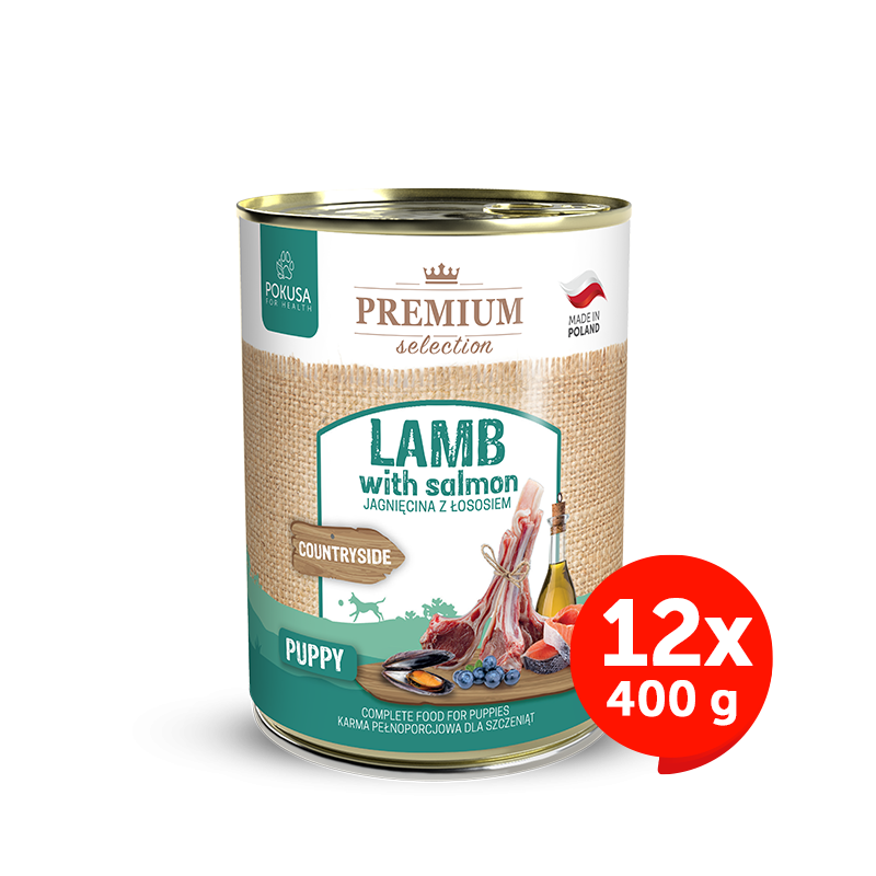 Cibo Umido per Cuccioli Agnello e Salmone – Ipoallergenico Senza Cereali – Agnello e Salmone – Premium Selection