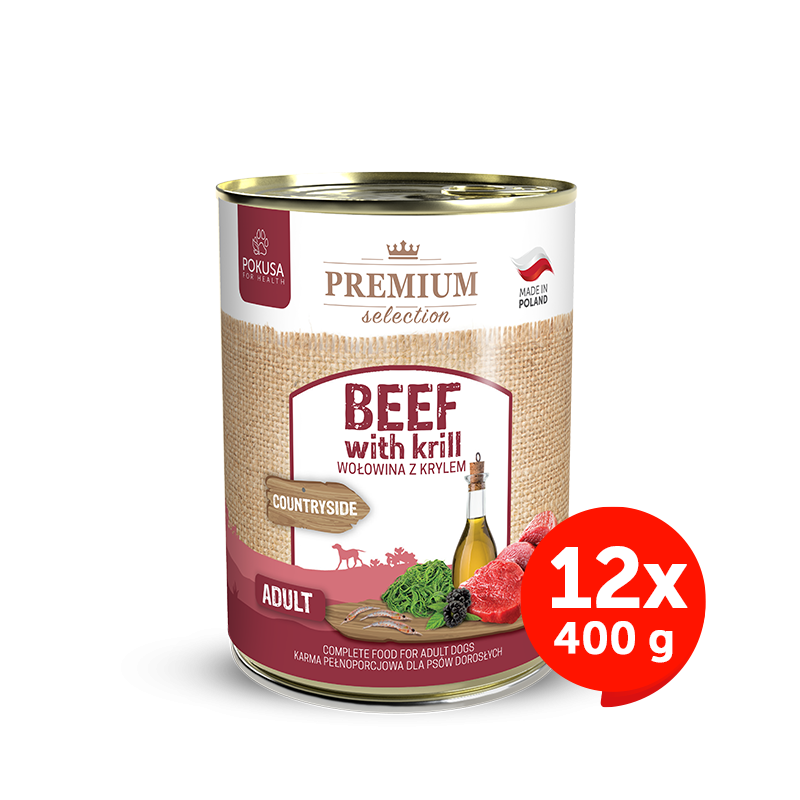 Pâtée pour Chien Bœuf et Krill – Hypoallergénique Sans Céréales – Bœuf et Krill – Premium Selection