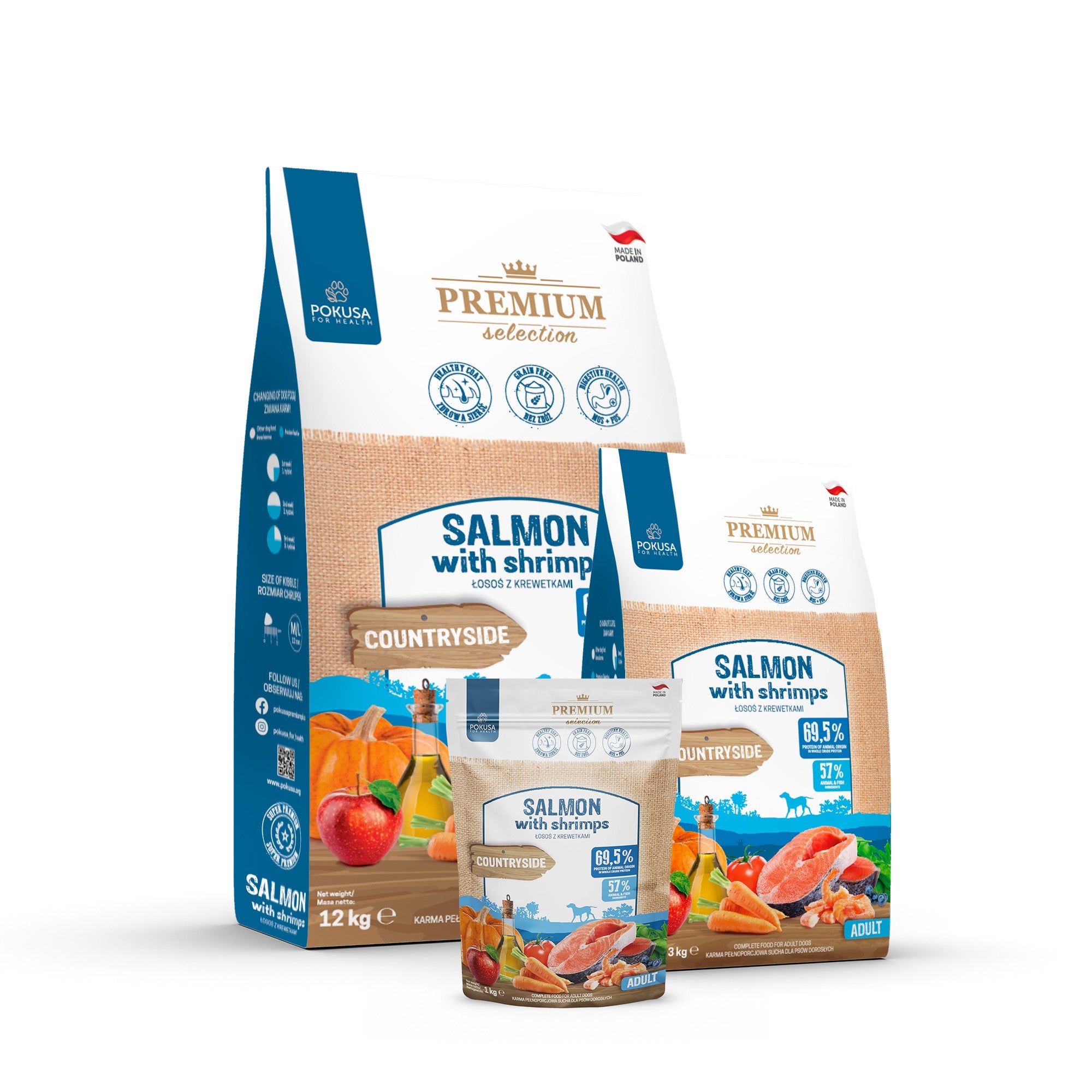 Cibo Secco per Cani al Salmone e Gamberetti – Senza Cereali Super Premium – Salmone e Gamberetti – Premium Selection
