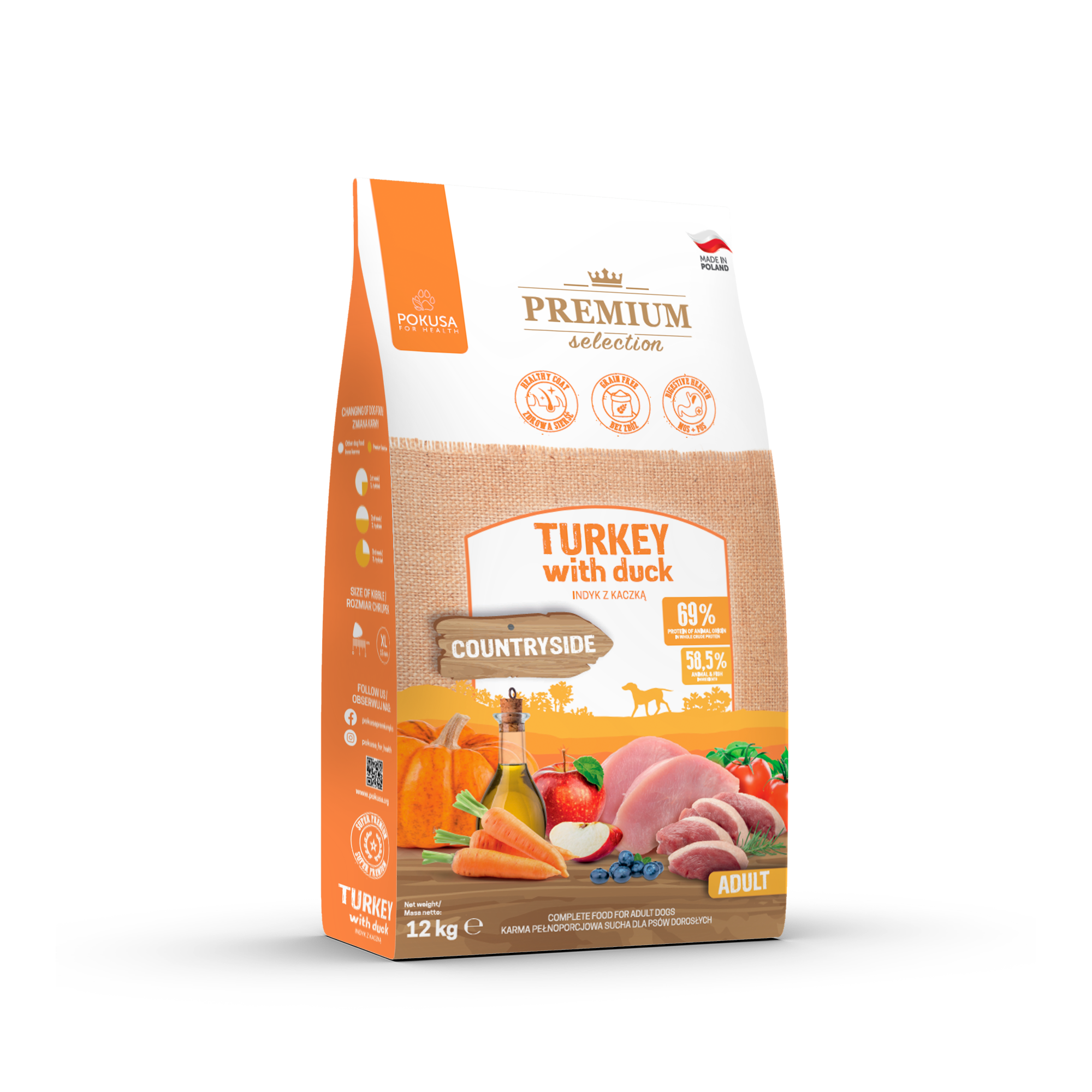 Cibo Secco per Cani Grandi Tacchino e Anatra – Senza Cereali Super Premium – Tacchino e Anatra – Premium Selection