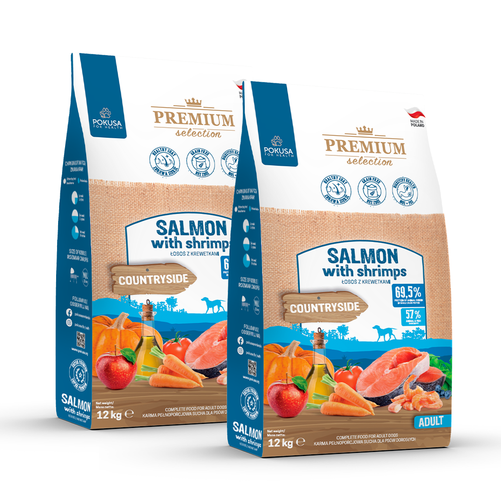 Cibo Secco per Cani al Salmone e Gamberetti – Senza Cereali Super Premium – Salmone e Gamberetti – Premium Selection
