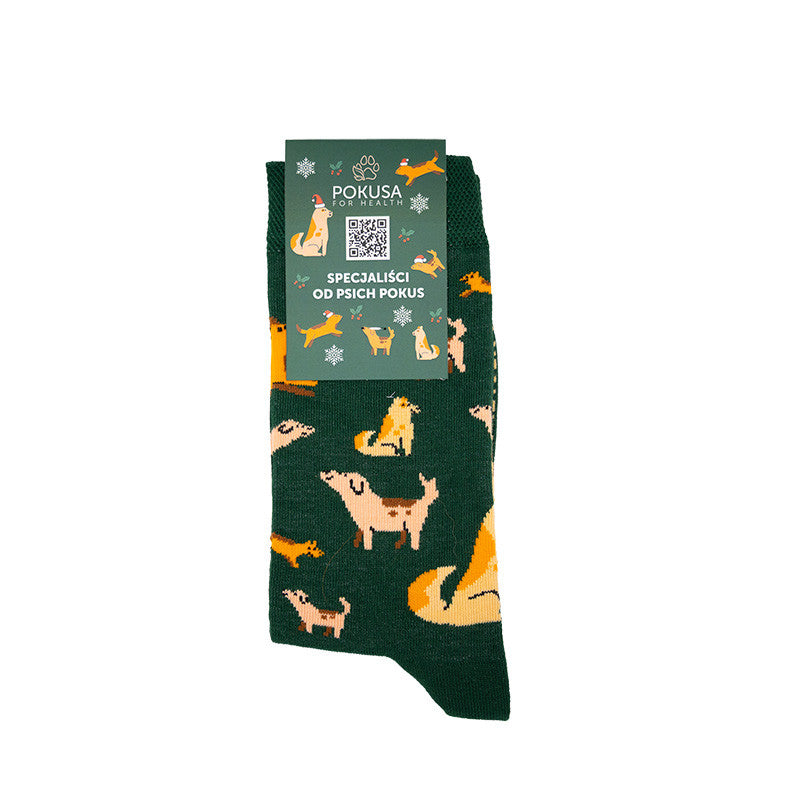 Pokusa for Health dog motif socks - Christmas edition