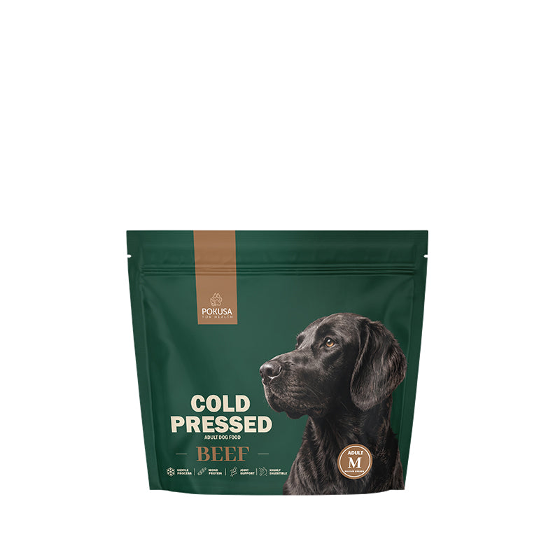 Pokusa Cold Pressed Nöt Monoprotein Torrfoder för Vuxna Hundar Hypoallergen Storlek M