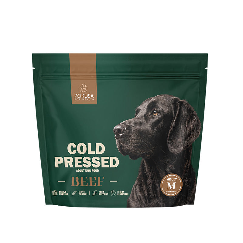 Pokusa Cold Pressed Vaca Ração Monoproteica para Cães Adultos Hipoalergénica Tamanho do Grão M